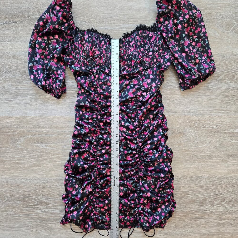 For Love & Lemons Melrose Puff Sleeve Satin Floral Bustier Mini Dress Sexy Small - Picture 6 of 17
